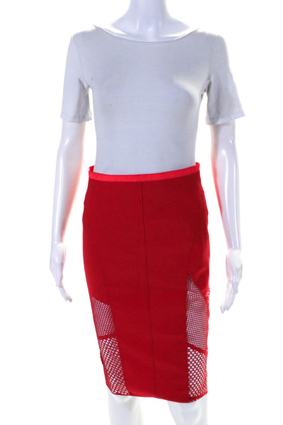 Elie Tahari Womens Elastic Waistband Laser Cut Pencil Skirt Red Pink Size Small