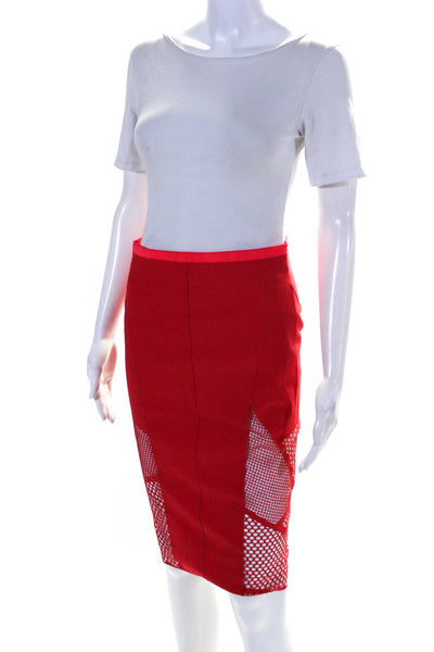 Elie Tahari Womens Elastic Waistband Laser Cut Pencil Skirt Red Pink Size Small