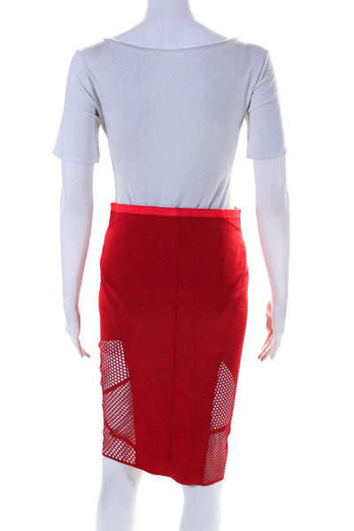 Elie Tahari Womens Elastic Waistband Laser Cut Pencil Skirt Red Pink Size Small