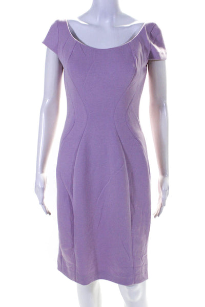 T Tahari Womens Back Zip Short Sleeve Scoop Neck Sheath Dress Lavender Size 6