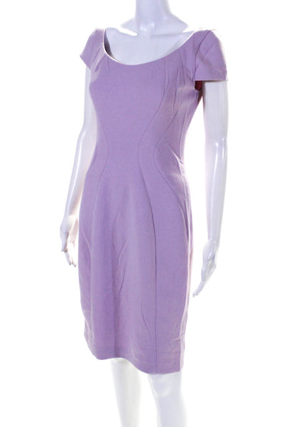 T Tahari Womens Back Zip Short Sleeve Scoop Neck Sheath Dress Lavender Size 6