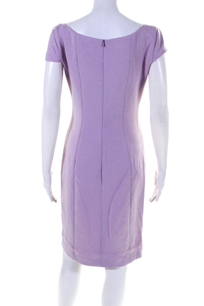 T Tahari Womens Back Zip Short Sleeve Scoop Neck Sheath Dress Lavender Size 6