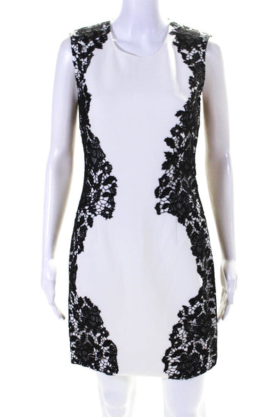 Elie Tahari Womens Zip Up Sleeveless Crew Neck Lace Dress White Black Size 4