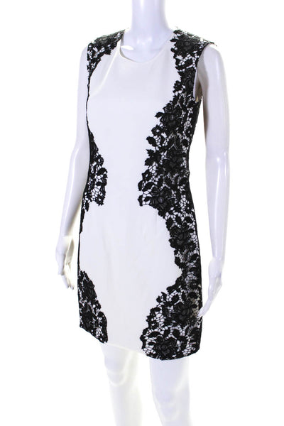 Elie Tahari Womens Zip Up Sleeveless Crew Neck Lace Dress White Black Size 4