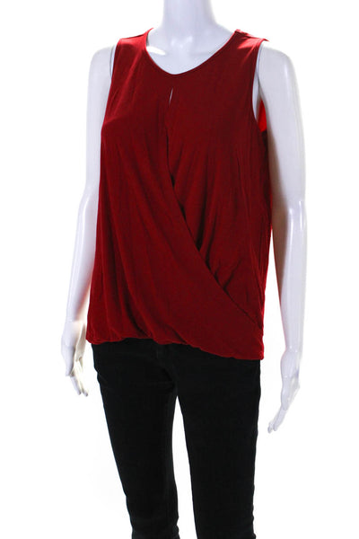 Elie Tahari Womens Sleeveless Scoop Neck Knit Draped Top Red Size Small