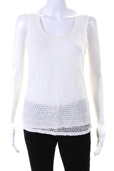 Elie Tahari Womens Sleeveless Crew Neck Open Knit Top White Cotton Size Small