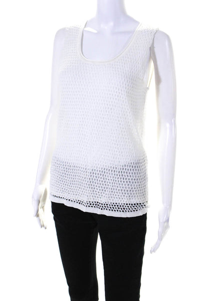 Elie Tahari Womens Sleeveless Crew Neck Open Knit Top White Cotton Size Small