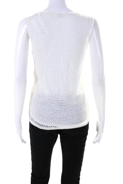 Elie Tahari Womens Sleeveless Crew Neck Open Knit Top White Cotton Size Small