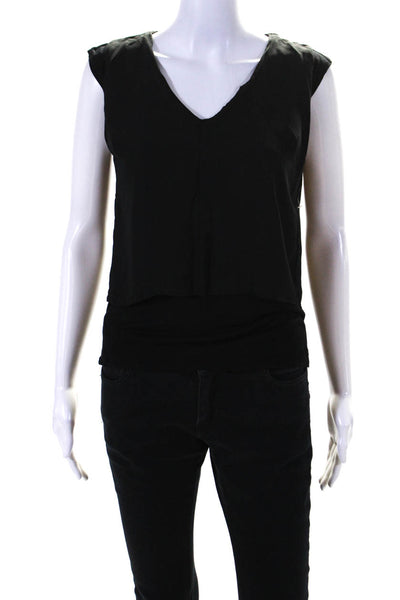 Elie Tahari Womens Sleeveless V Neck Layered Top Blouse Black Size Small