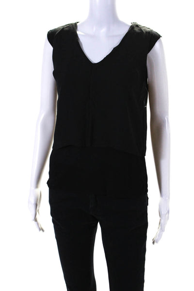 Elie Tahari Womens Sleeveless V Neck Layered Top Blouse Black Size Small