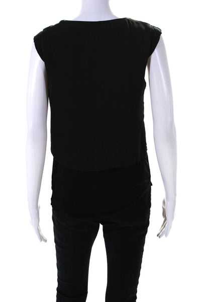 Elie Tahari Womens Sleeveless V Neck Layered Top Blouse Black Size Small