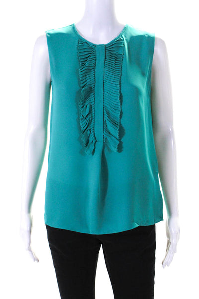 Elie Tahari Womens Sleeveless Scoop Neck Pintuck Silk Top Teal Size Small