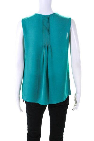 Elie Tahari Womens Sleeveless Scoop Neck Pintuck Silk Top Teal Size Small