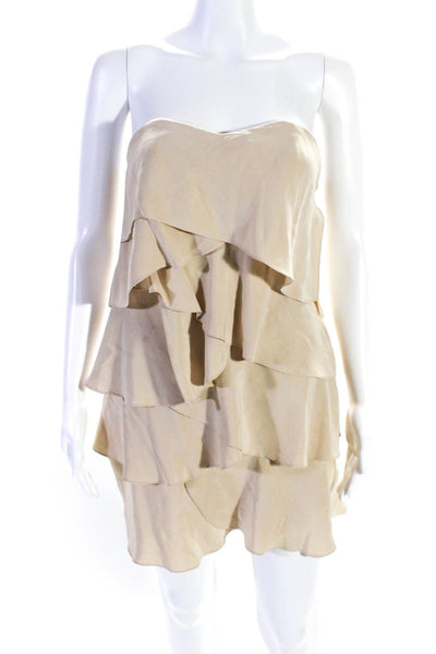 Haute Hippie Womens Square Neck Sleeveless Ruffle Tiered Mini Dress Beige Size X