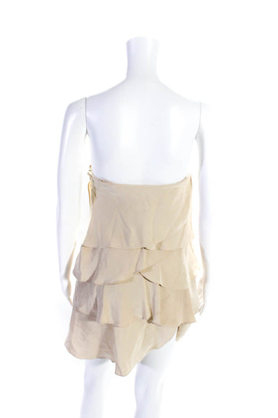 Haute Hippie Womens Square Neck Sleeveless Ruffle Tiered Mini Dress Beige Size X