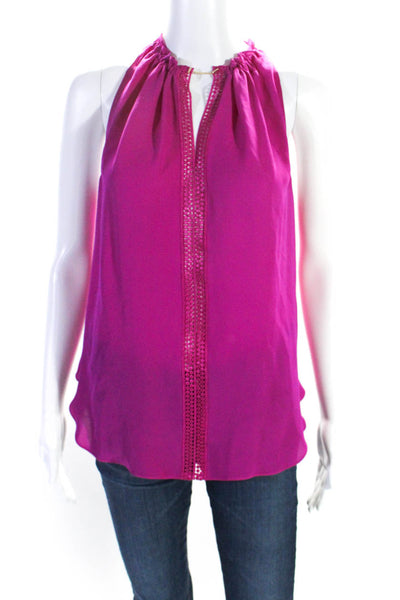 Elie Tahari Women's Ruffle V-Neck Sleeveless Silk Blouse Pink Size XS