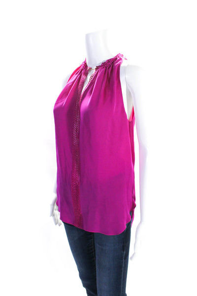 Elie Tahari Women's Ruffle V-Neck Sleeveless Silk Blouse Pink Size XS