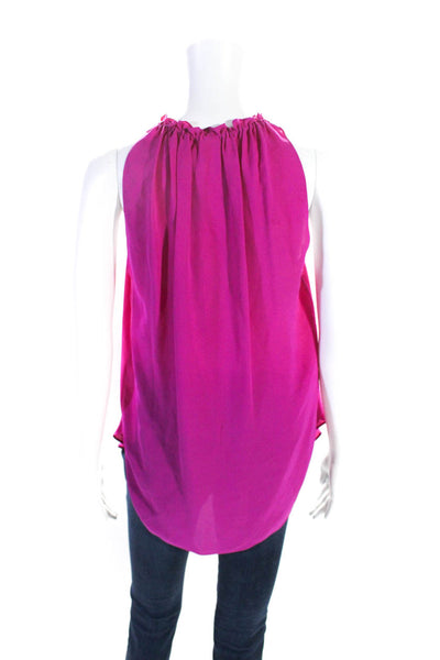 Elie Tahari Women's Ruffle V-Neck Sleeveless Silk Blouse Pink Size XS