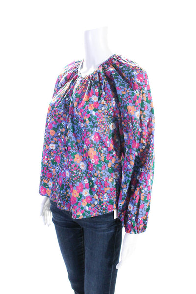 Rails Women's Round Neck Long Sleeves Quarter Button Floral Blouse Size XS