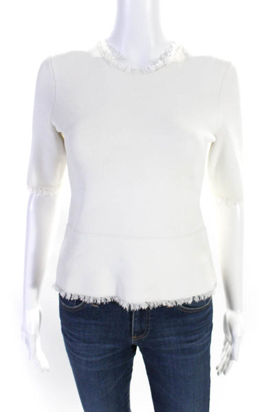 ALC Womens Short Sleeve Fringe Trim Peplum Blouse White Size XS