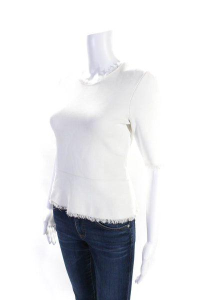 ALC Womens Short Sleeve Fringe Trim Peplum Blouse White Size XS