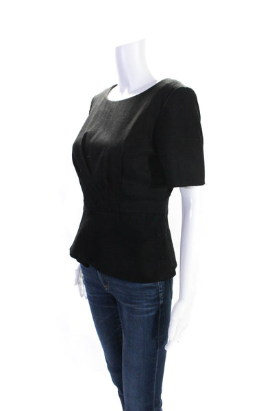 Elie Tahari Womens Wool Short Sleeve Pleated Peplum Blouse Black Size S