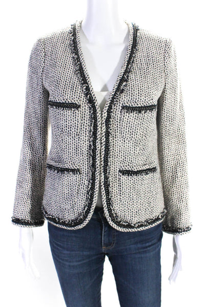 J Crew Womens Spotted Cotton Tweed Hook Eye Closure Jacket White Size 0