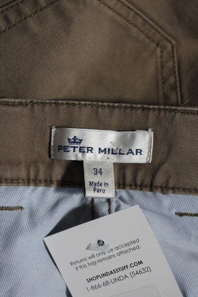 Peter Millar Men's Button Closure Five Pockets Straight Leg Pant Brown Size 34