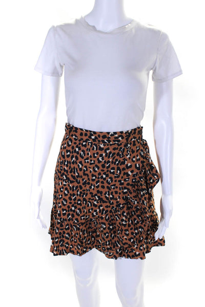 Rails Women's Ruffle Wrap Flare Lined Mini Skirt Brown Animal Print Size S