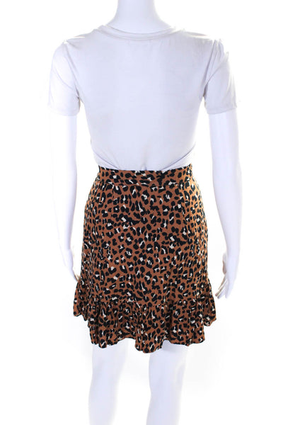 Rails Women's Ruffle Wrap Flare Lined Mini Skirt Brown Animal Print Size S