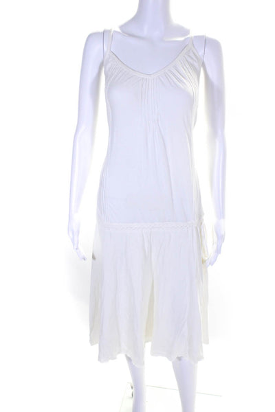 Joie Womens Cotton Lace Trim Drawstring V Neck A Line Dress White Size M