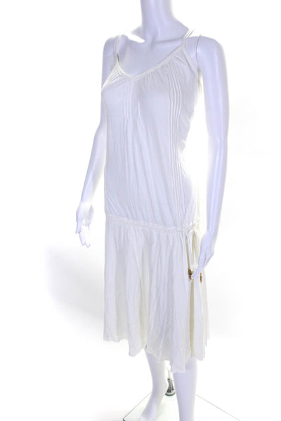 Joie Womens Cotton Lace Trim Drawstring V Neck A Line Dress White Size M