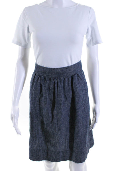 Eileen Fisher Womens Unlined Woven Short Pencil Skirt Navy Blue Hemp Size Small