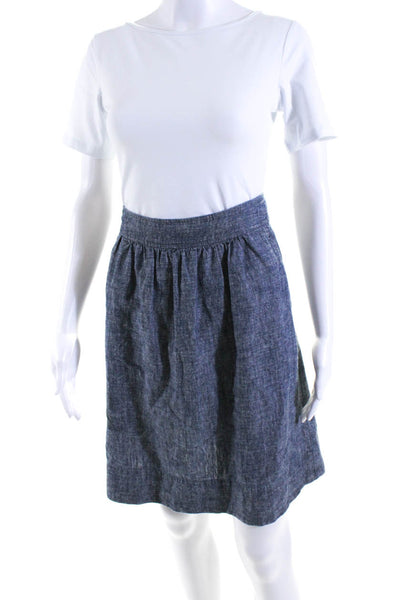 Eileen Fisher Womens Unlined Woven Short Pencil Skirt Navy Blue Hemp Size Small