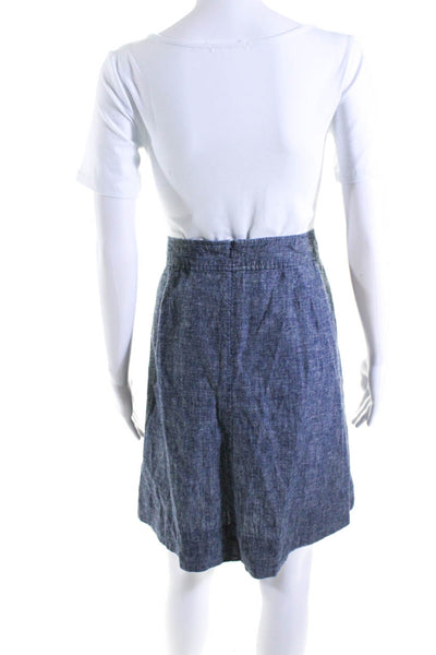 Eileen Fisher Womens Unlined Woven Short Pencil Skirt Navy Blue Hemp Size Small