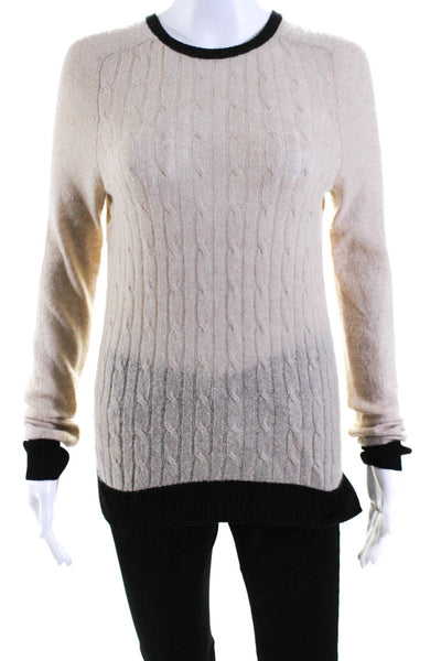 Autumn Cashmere Womens Crew Neck Cable Knit Sweater Beige Cashmere Size Small