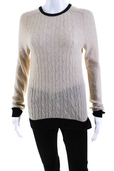 Autumn Cashmere Womens Crew Neck Cable Knit Sweater Beige Cashmere Size Small