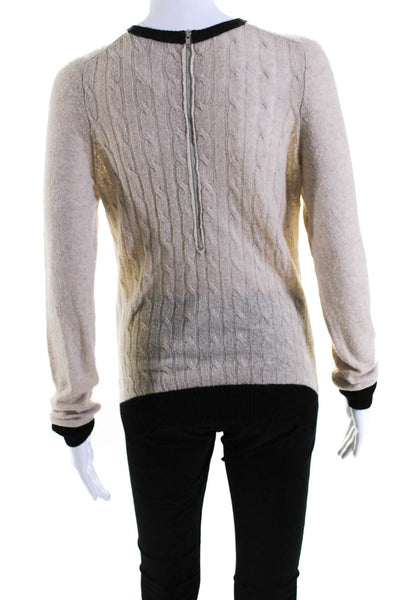 Autumn Cashmere Womens Crew Neck Cable Knit Sweater Beige Cashmere Size Small