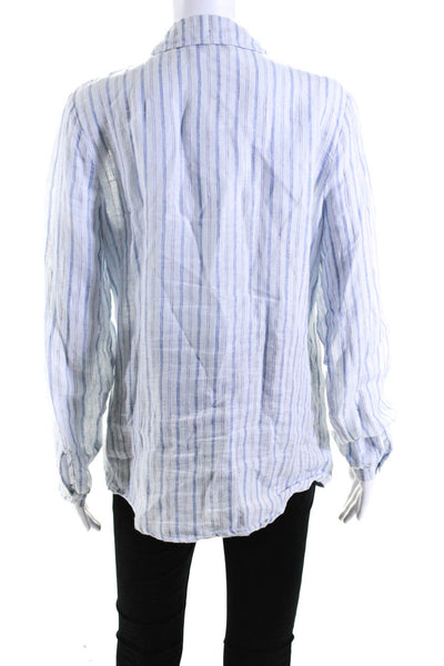 CP Shades Womens Long Sleeve Stripe Button Up Top Blouse Light Blue Linen Small