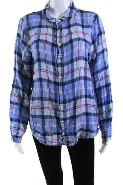 CP Shades Womens Long Sleeve Plaid Button Up Top Blouse Red Blue Linen Small