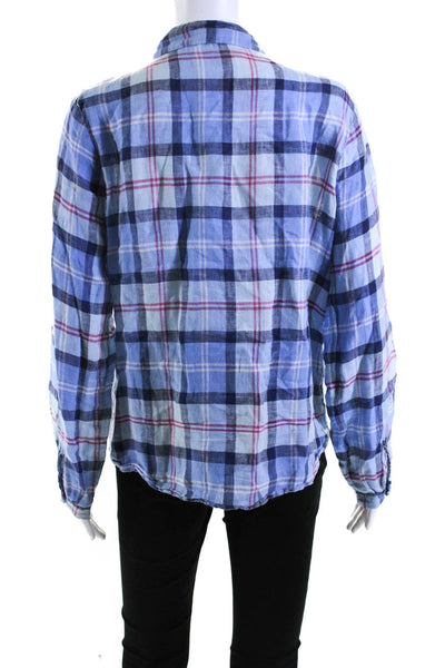 CP Shades Womens Long Sleeve Plaid Button Up Top Blouse Red Blue Linen Small