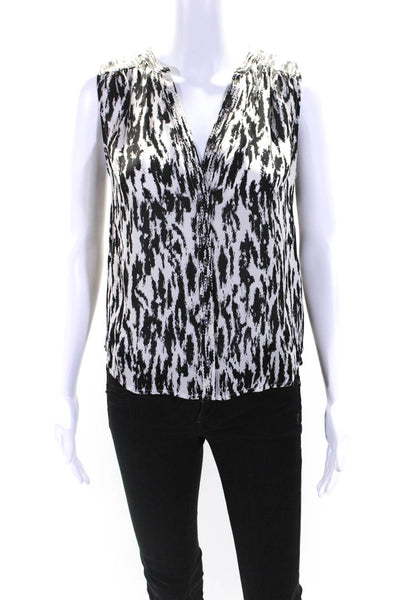 Joie Womens Black White Printed Silk V-Neck Sleeveless Blouse Top Size XS