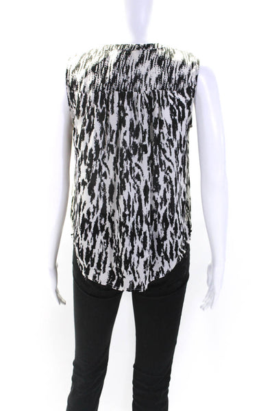 Joie Womens Black White Printed Silk V-Neck Sleeveless Blouse Top Size XS