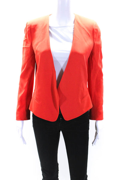 Rebecca Taylor Womens Orange Open Front Long Sleeve Lined Blazer Size 0