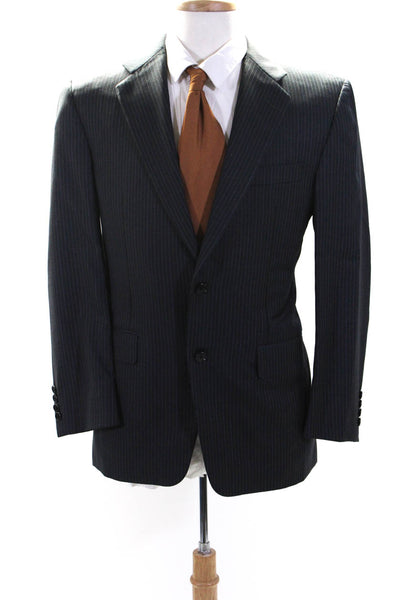 Hickey Freeman Mens Dark Gray Wool Striped Two Button Long Sleeve Blazer Size38S