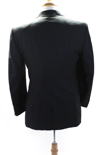 Hickey Freeman Mens Dark Gray Wool Striped Two Button Long Sleeve Blazer Size38S