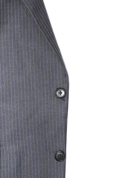 Hickey Freeman Mens Dark Gray Wool Striped Two Button Long Sleeve Blazer Size38S