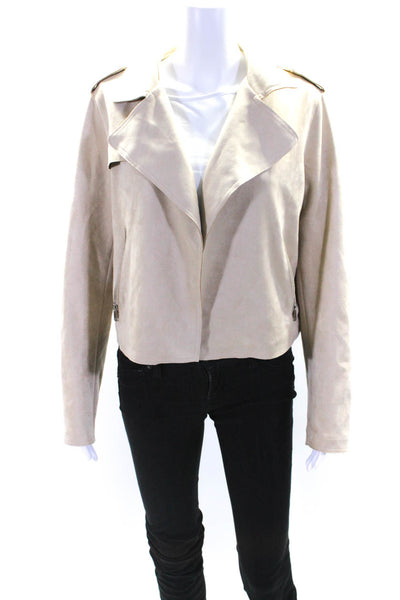 Anthropologie Womens Faux Suede Cropped Biker Jacket Light Beige Size Large