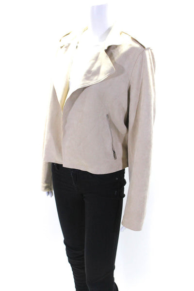 Anthropologie Womens Faux Suede Cropped Biker Jacket Light Beige Size Large