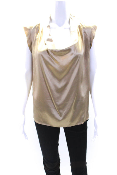 Lanvin Womens Silk Short Cap Sleeves Pullover Blouse Golden Brown Size EUR 40